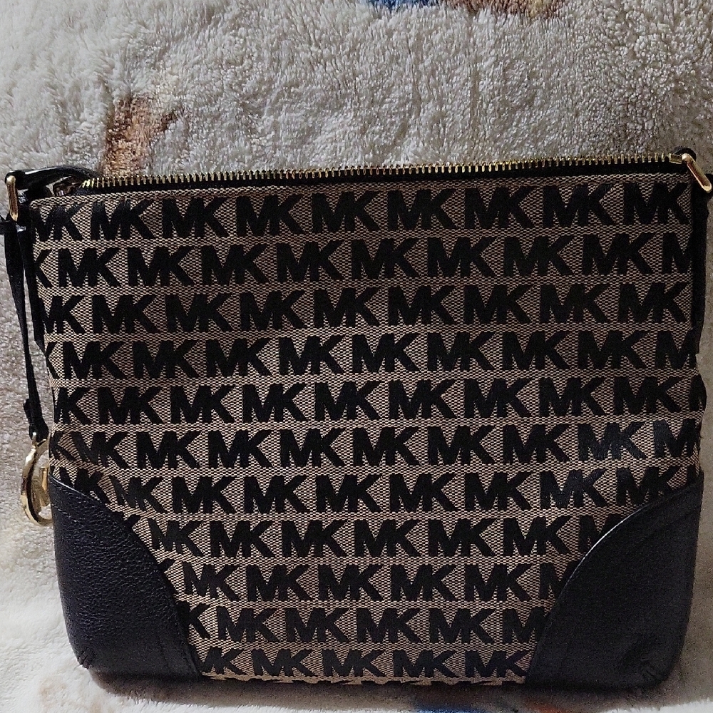 Michael Kors Black and Brown MK Logo Crossbody